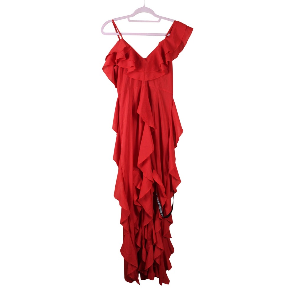 NWT PrettyLittleThing Romantic Bohemian Red Ruffle Fit & Flare Maxi Dress 6